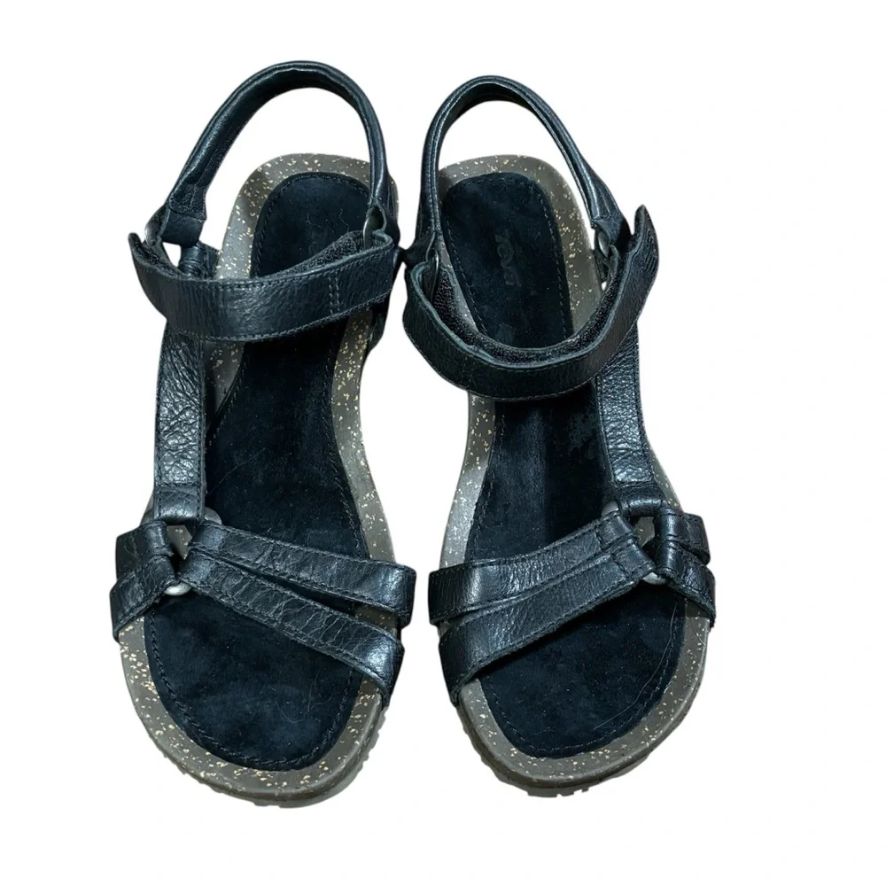 Teva Ventura Black Leather Wedge Ankle Strap Sandals 4253. Women’s 9 - Picture 2 of 5
